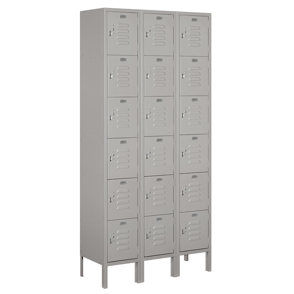 Six Tier Box Style Standard Metal Locker, 3 ft Wide - 6 ft High, 12 in D, Gray, Assembled